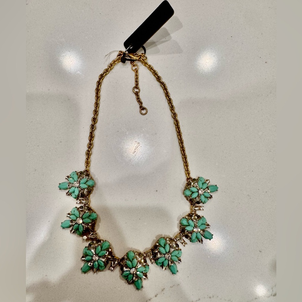 J. Crew Chic Gold and Aqua Floral Necklace NWT